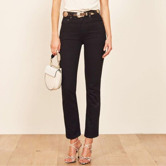 New Reformation Stevie Ultra High Rise Straight Jeans Black 25 $178 - Picture 1 of 8
